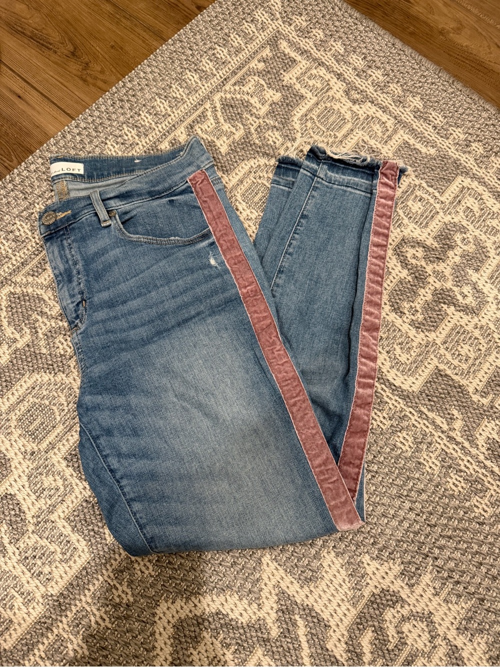 LOFT Blue Jeans with Pink Velvet Side Stripe